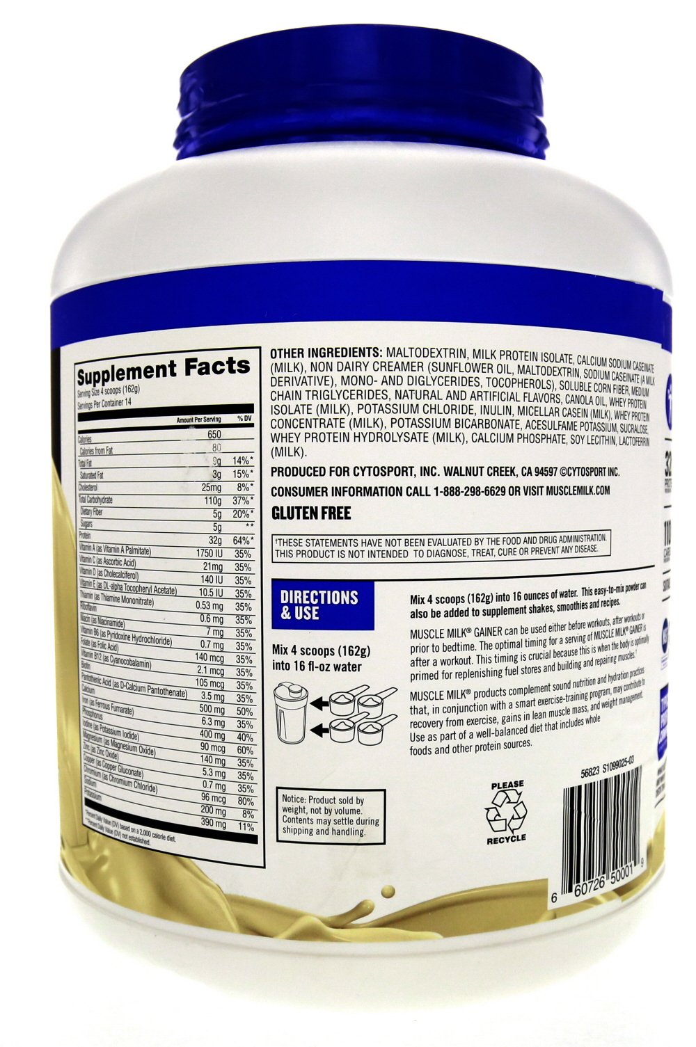 Muscle Milk Gainer Protein Powder, Vanilla Creme, 32g Protein, 5 Pound