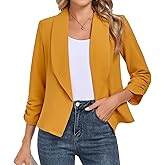 BSYUROS Women's Blazer 3/4 Sleeve Open Front Blazers Slim Fit Casual Work Lightweight Suit Jacket