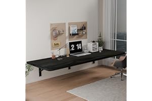 IAE Floating Wall Mounted Folding Table Desk with Pine Wood,60" x 22" Foldable Workbench,Fold Down Wall Mounted Foldable Desk with Shelf Brackets,Laundry Folding Table for Home,Dining,Kitchen,Black