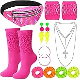 Chicingyou 10 Pcs 80s Women Fancy Costumes Accessories Waist Bag Earring Fishnet Glove Necklace Leg Warmer Scrunchie
