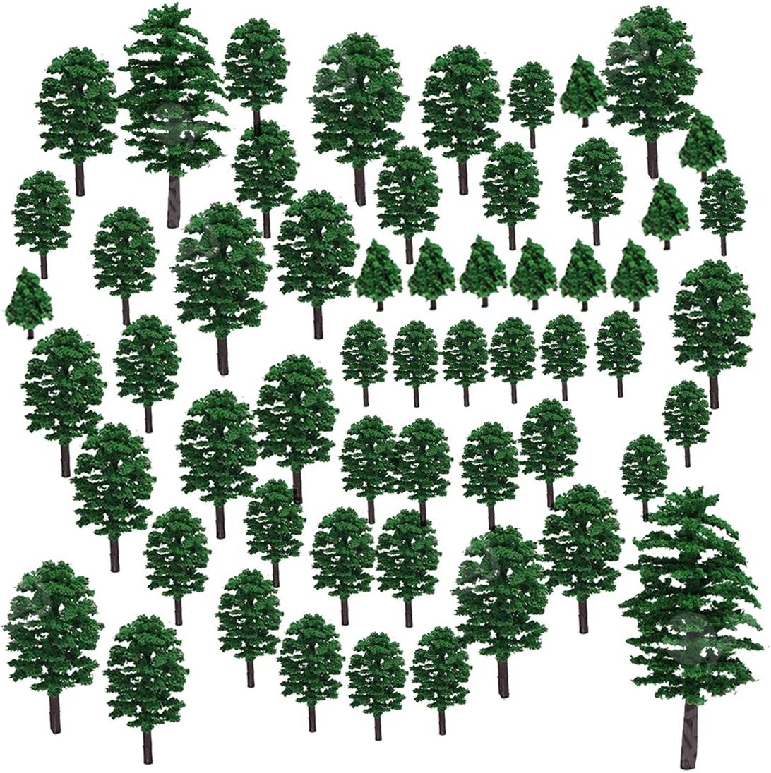YOU339 57pcs Mixed Model Trees (4-15 cm), Ho Scale Trees Models, Model Train Scenery, Architecture Trees, Model Railroad Scenery with No Stands