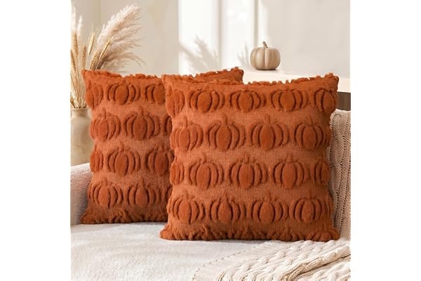 AVOIN colorlife Fall Pumpkin Caramel Throw Pillow Covers, 18 x 18 Inch Autumn Thanksgiving Harvest Soft Plush Faux Fur Jacqua