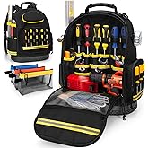 Trahzia Tool Backpack for Men with Hard Bottom, Heavy Duty Tool Bag with 3 Tool Pouches, Tool Organizer for Electrician, Cons