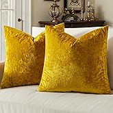 MIULEE Velvet Throw Pillow Covers Set of 2, Soft Neutral Decorative Pillow Cases with Luxurious Textured Vintage Cushion Covers for Home Decor Couch Sofa Bed,Golden Mustard Yellow18x18 inch