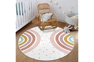 STARUIA Colorful Round Rug for Nursery, 4 Ft Rainbow Washable Rug for Playroom, Boho Kids Rug Non-Slip Soft Bedroom Carpet for Classroom Teepee Princess Castle