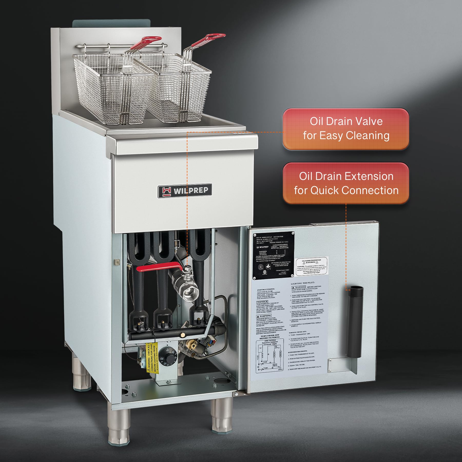 WILPREP Commercial Gas Floor Fryer, 3 Burner Commercial Deep Fryer With