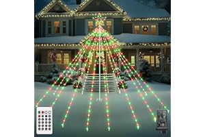 BRIGHTCHRISTMAS Outdoor Christmas Tree Lights, 340 LEDs Christmas Decorations with Topper Star, IP67 Waterproof Christmas Light with 16 Lighting Modes, Xmas Christmas Decor for Yard Garden Lawn (Red and Green)