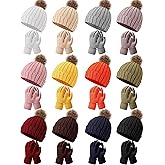 Handepo 24 Pcs Women Knit Beanies Hat Glove Bulk Windproof Fleece Cap Touchscreen Gloves Set Winter Warm Hat Gloves Pack for Adult