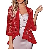 Zeagoo Kimono Cardigans for Women 3/4 Sleeves Open Front Lightweight Shrug Lace Bolero for Evening Dresses