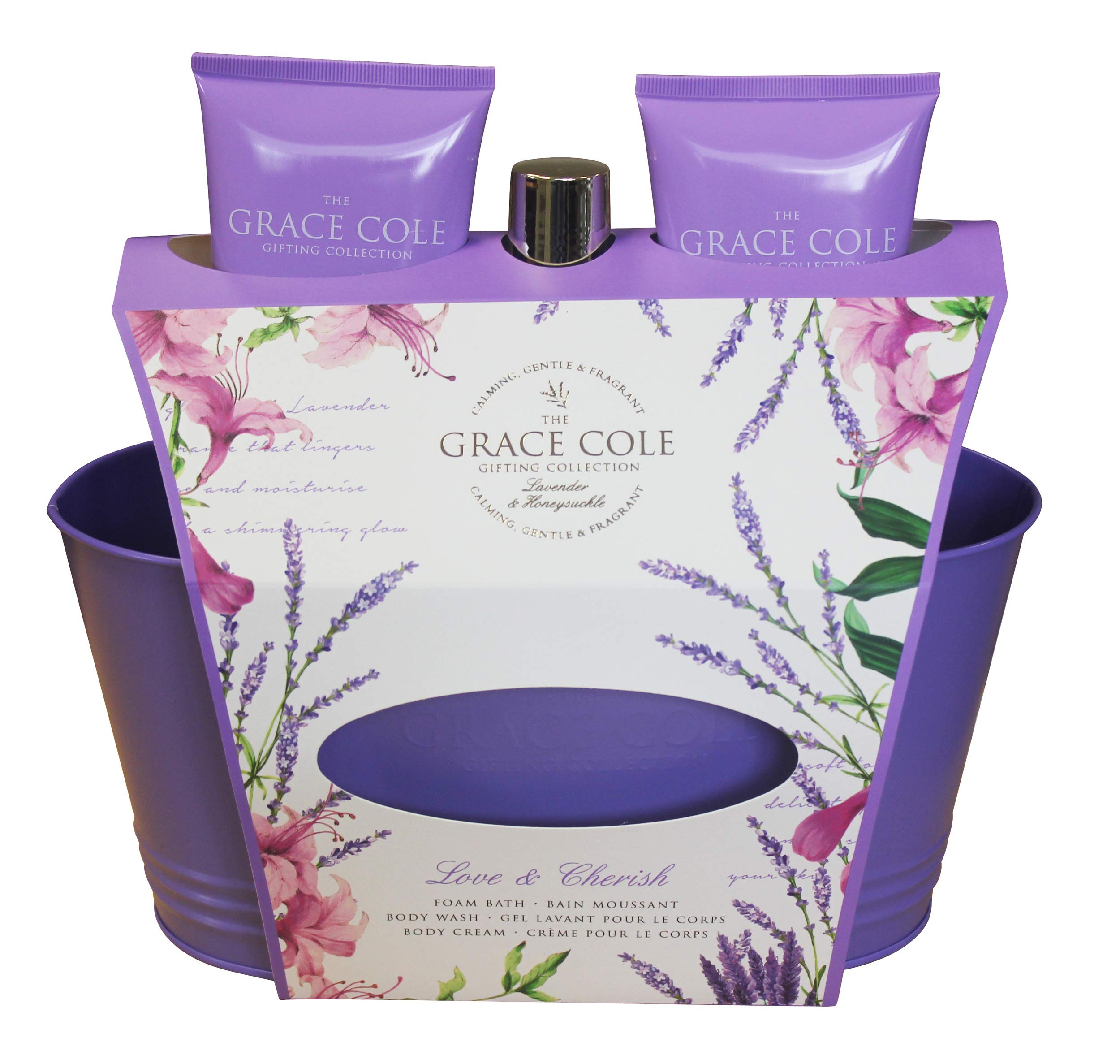The Grace Cole Gifting Collection 4-Piece Tub - Lavender & Honeysuckle - Foam Bath Body Wash & Cream