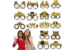New Years Glasses 16 Pack 2026 Party Shades Black & Gold Paper Photo Booth Accessory – Fun Novelty Happy 2026 Eyewear Set for