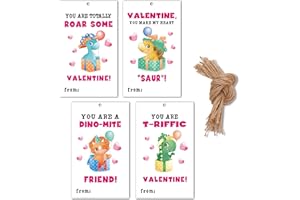 FOOSPROEA Valentine's Day Gift Tags, 40 Pcs Valentine Paper Tags with String, Dinosaur Themed Valentine Favor Tag for Kids, School Valentine Treat Tag, Valentine's Day Party Supplies Decorations(A02)