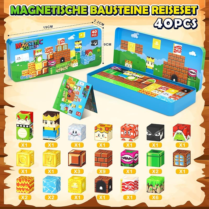 Magnetische Bausteine Reisespielzeug mit Metalldose ab 3 Jahren