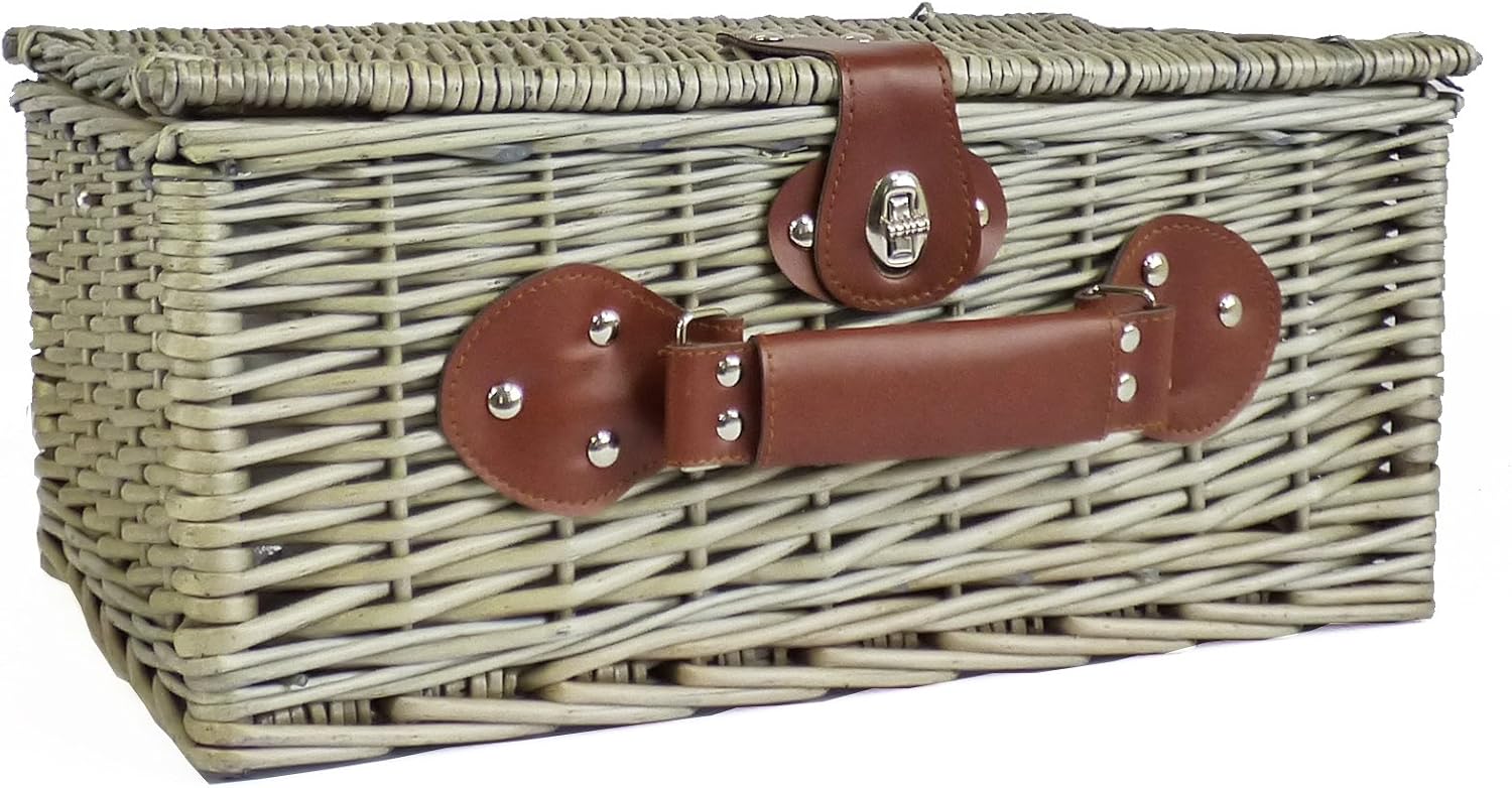 2 Person Wicker Picnic Basket with Chiller Compartment includes Stainless Steel Cutlery & Flask - Gift ideas for Valentines, Mothers Day, Birthday, Wedding, Anniversary, Corporate, Christmas - Image 3