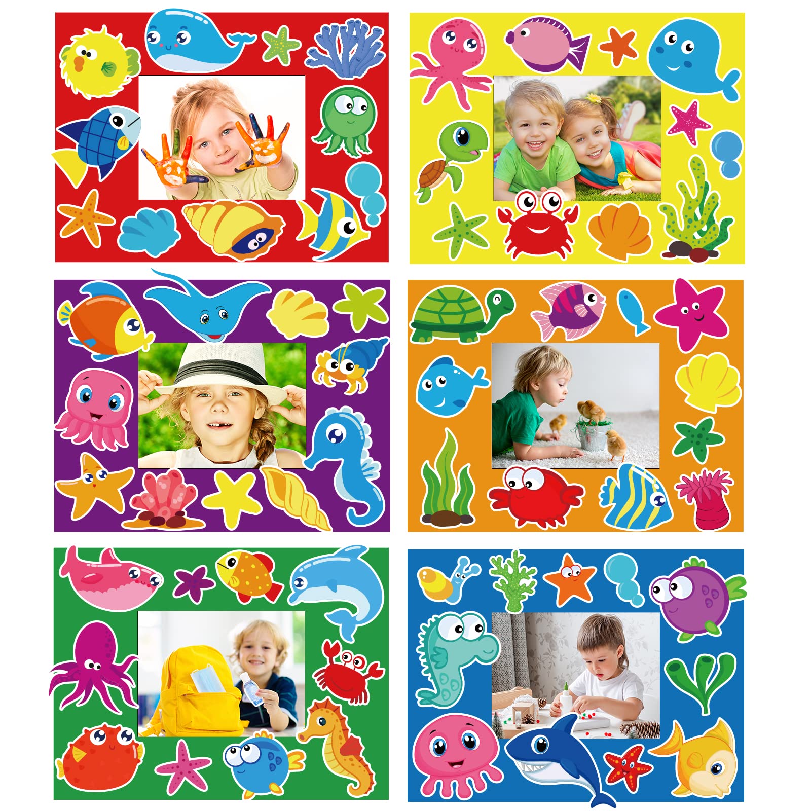 Photo 1 of 30 Pcs Summer Under The Sea Craft Kits for Kids Preschool Ocean Animal DIY Picture Frame Crafts Kindergarten Back to School Activities Game Classroom Bulletin Board Decorations