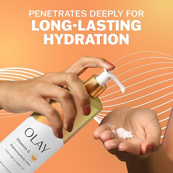 OLAY BODY LOTION FOR WOMEN, BRIGHTENING WITH VITAMIN C SERUM, VISIBLY BRIGHT & RADIANT SKIN, 24HR MOISTURE & HYDRATION, FAST ABSORBING FORMULA, VITAMIN B3 COMPLEX, FOR ALL SKIN TYPES, 17 FL OZ