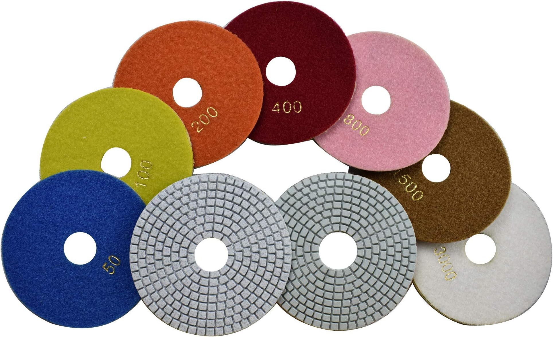 5 Inch Wet Diamond Polishing Pads - 7 Piece Set for Marble Granite Concrete Countertop Glass Engineered Stone