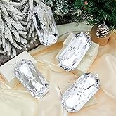 Syhood 4 Pack 5.7 Inch Jewel Ornament Acrylic Silver Jewel Ornaments for Christmas Tree Glitter Christmas Tree Hanging Decorations Gemstones for Xmas Wedding Holiday Party Decor(Rhombus)