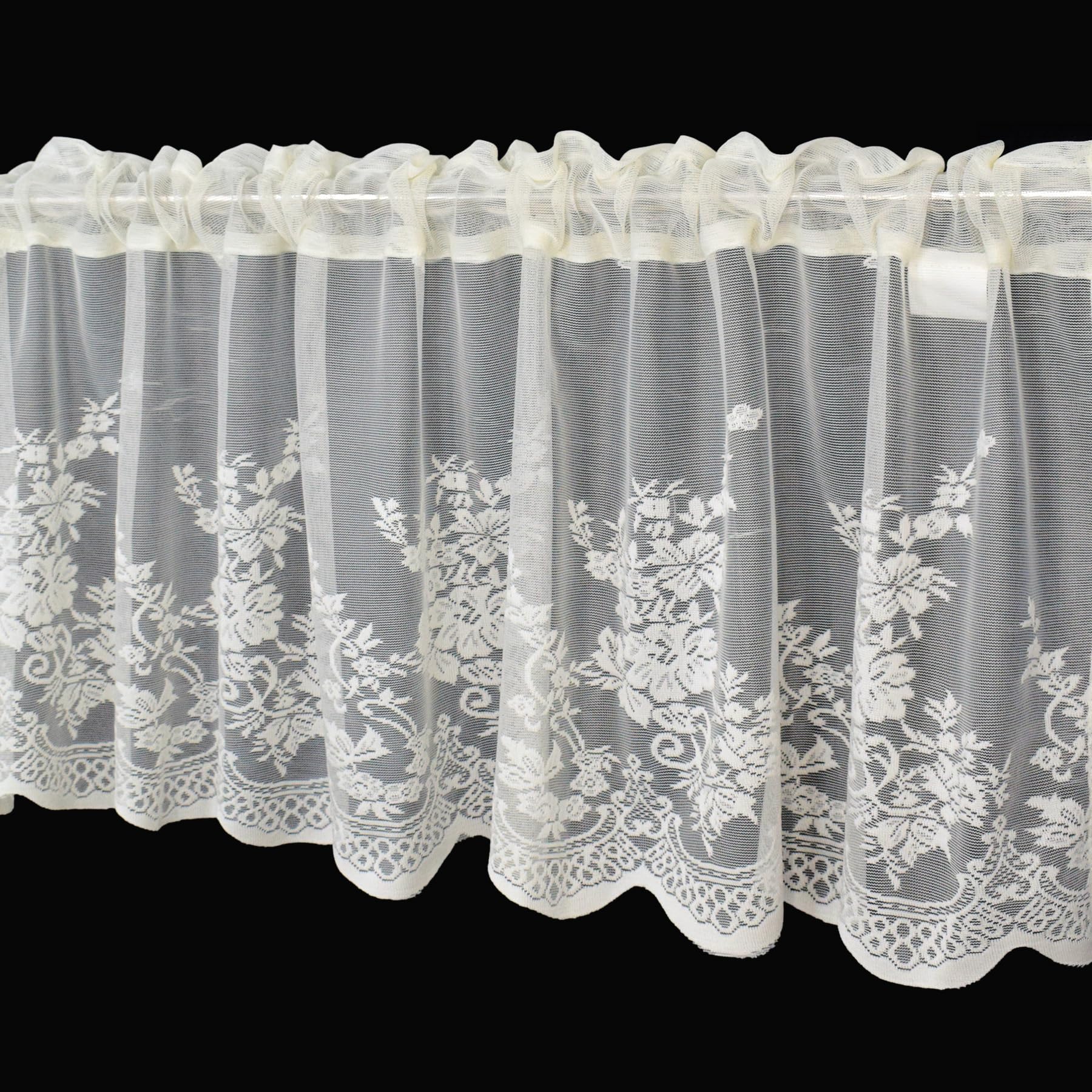 Molaxhome Lace Curtain Valance 51x16in,Floral Embroidered Semi Sheer Curtain Window Valance for Kitchen Cafe Dinning Bath Room 1 Pc (Beige) (51x16inch, 1pc beige)