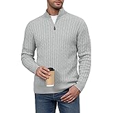 Auxo Men's Quarter Zip Pullover Sweater Cable Knit Casual Stand Collar Texture Knitted Sweaters