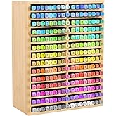 Bambition Bamboo Marker Organizer for 224 Markers, Large Wood Alcohol Marker Storage Rack Pencil Holder for Kids Classroom De
