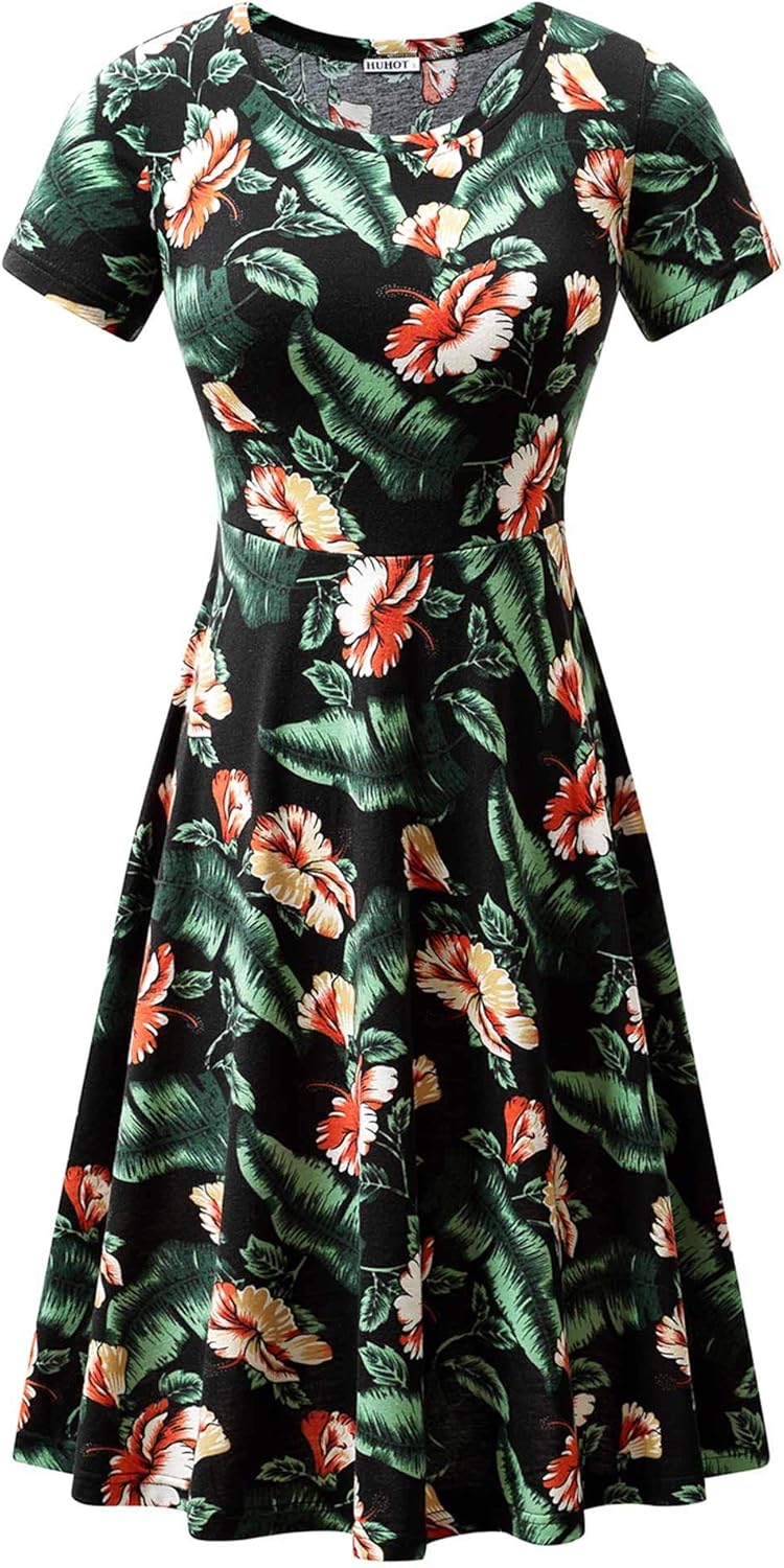 HUHOT Hawaiian Womens Dresses Short Sleeve Summer Beach