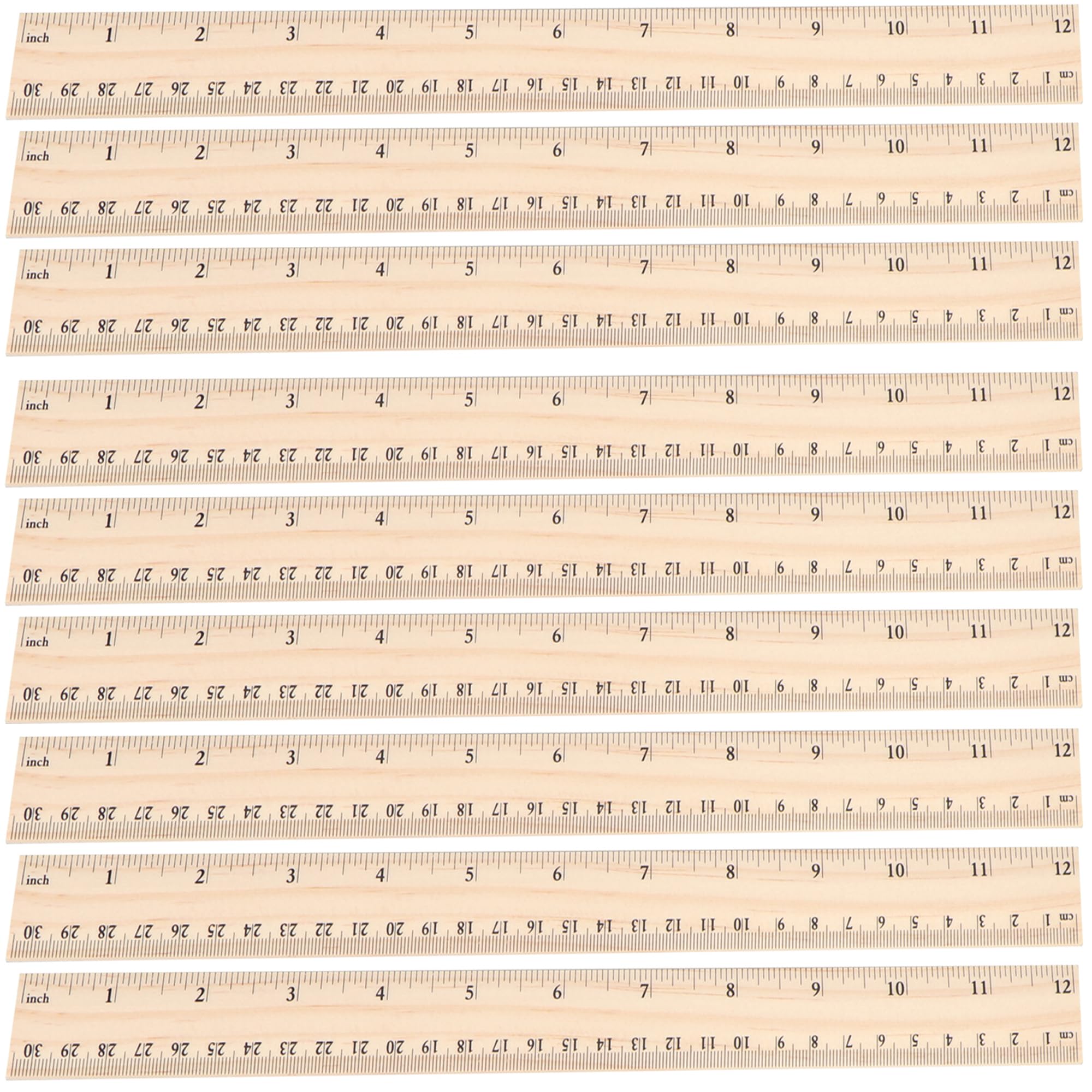Photo 1 of 12 Pack 12 inch Wooden Ruler Kit with Conversion Table Metric Straight Edge Linear Measurement Ruler for School, Classroom, Home, and Office (12)