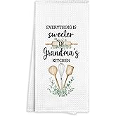 Fewgb Grandma Gifts Kitchen Towel, Everything is Sweeter in Grandma's Kitchen Family Thank You Gifts, Grandma Grandmother Dish Towels Dishcloths Tea Towels Hand Towel for Bathroom 16x24