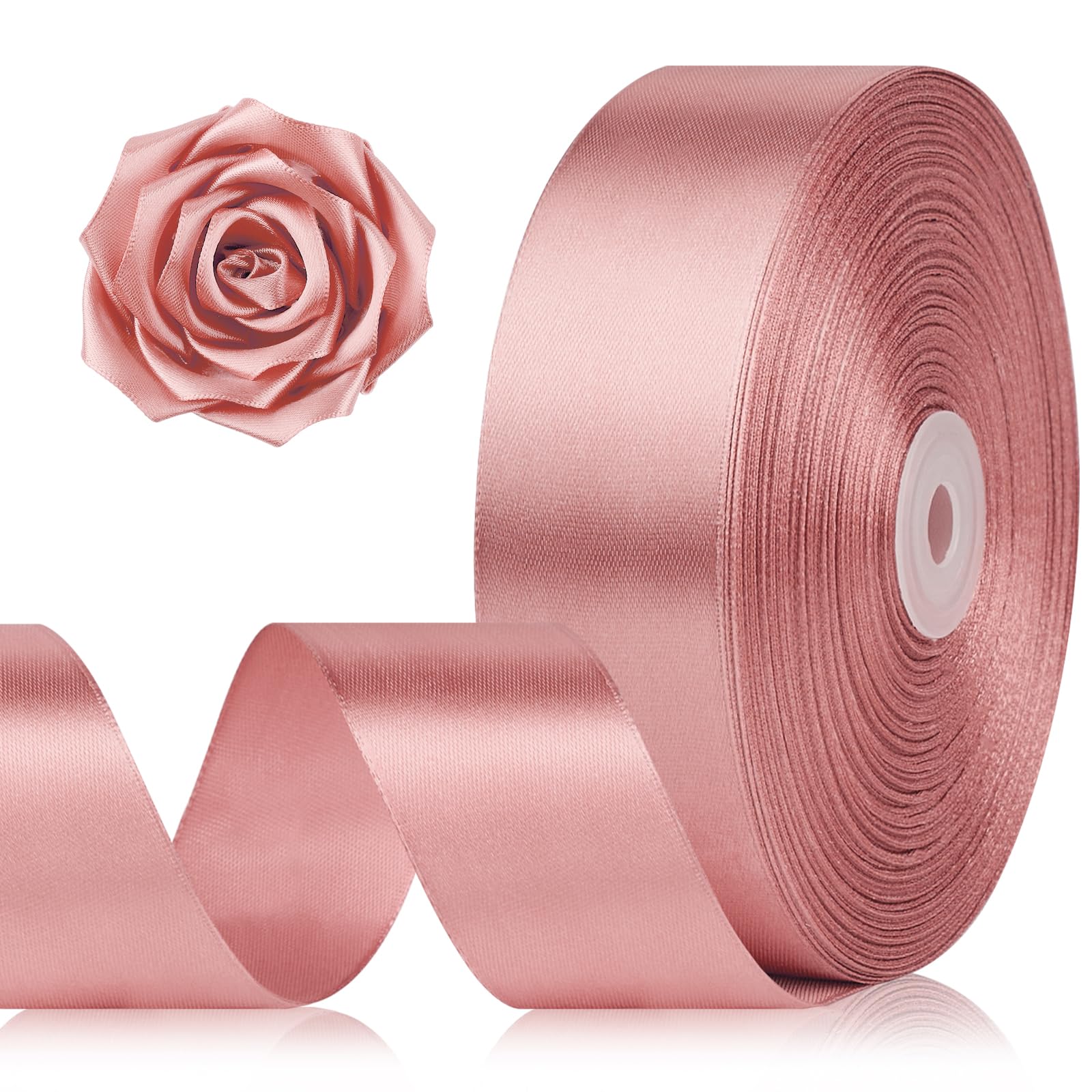 Photo 1 of 1-1/2 Inch 100 Yards Rose Gold Satin Ribbon, Solid Fabric Ribbon Roll for Flower Bouquet, Gift Wrapping, Roses Making, Handmade Crafts