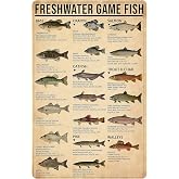 Smilelife Boy's Fishing Gifts Vintage Fresh Water Gamefish Knowledge Metal Sign for Man Cave Boys Hunting Room Bedroom Lake House Cabin Wall Art Decor 8x12 Inch (3069)