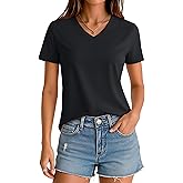 MAGCOMSEN T Shirts for Women Summer Tops Short Sleeve V Neck Shirts Casual Fashion Tees Soft UPF 50+ Shirt Black 2XL