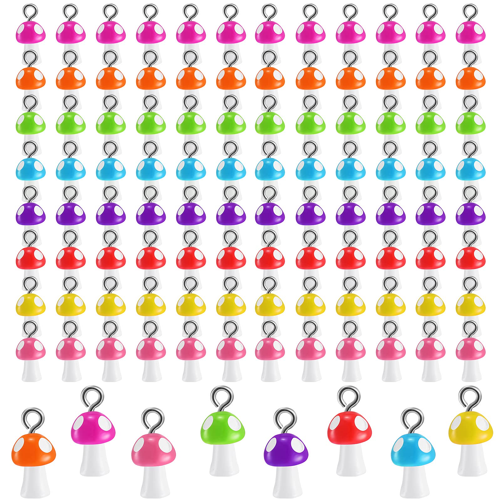 96 Pieces Mushroom Pendant Charms Colorful Mushroom Resin Charms Jewelry Making DIY Pendant Ornament Cute Mushroom Shape Charms for DIY Craft Bracelet Necklace Earrings, 8 Colors (Small)