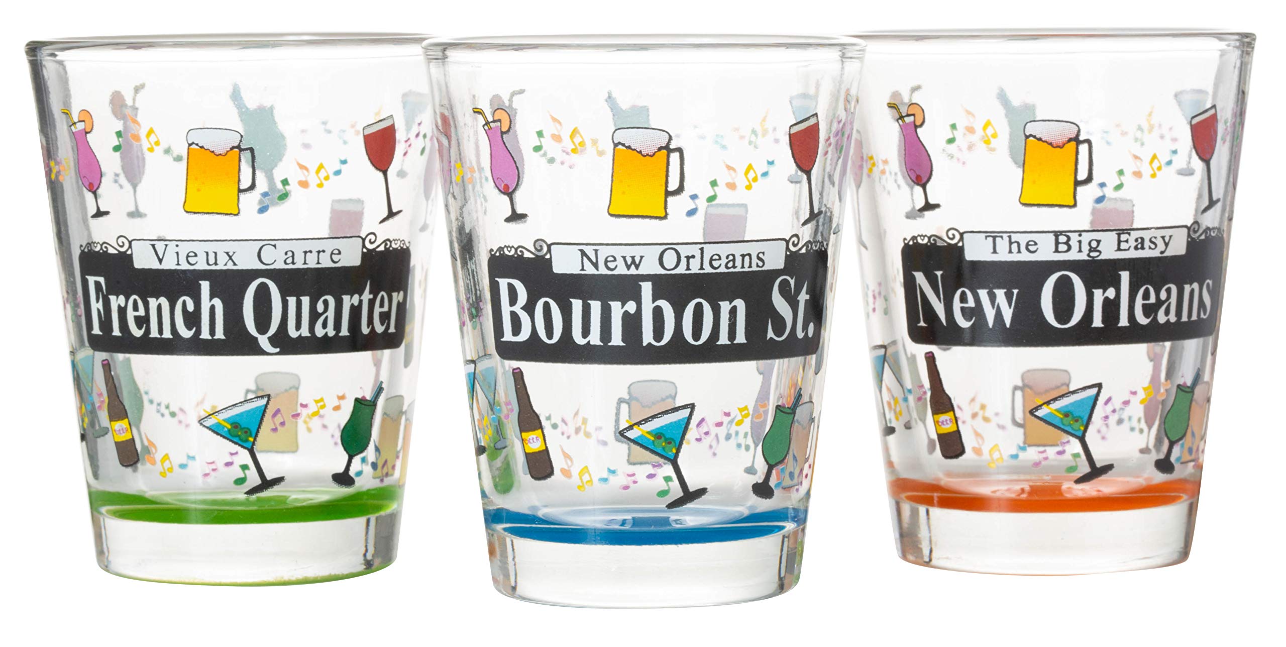 Set of 3 New Orleans Street Sign Mardi Gras Souvenir Shot Glasses