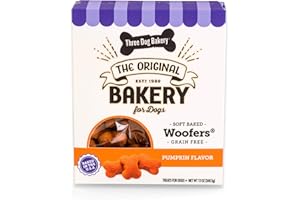 Three Dog Bakery Grain Free Wafers Baked Dog Treats, Pumpkin, 13 oz