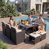 Panana 10 Seater Rattan Garden Dining Set Black with Beige Cushions view 2