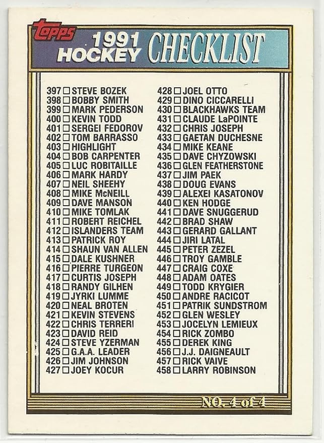 Amazon.com : Checklist Card 1991-92 Topps NHL Hockey Card #528 : Sports ...