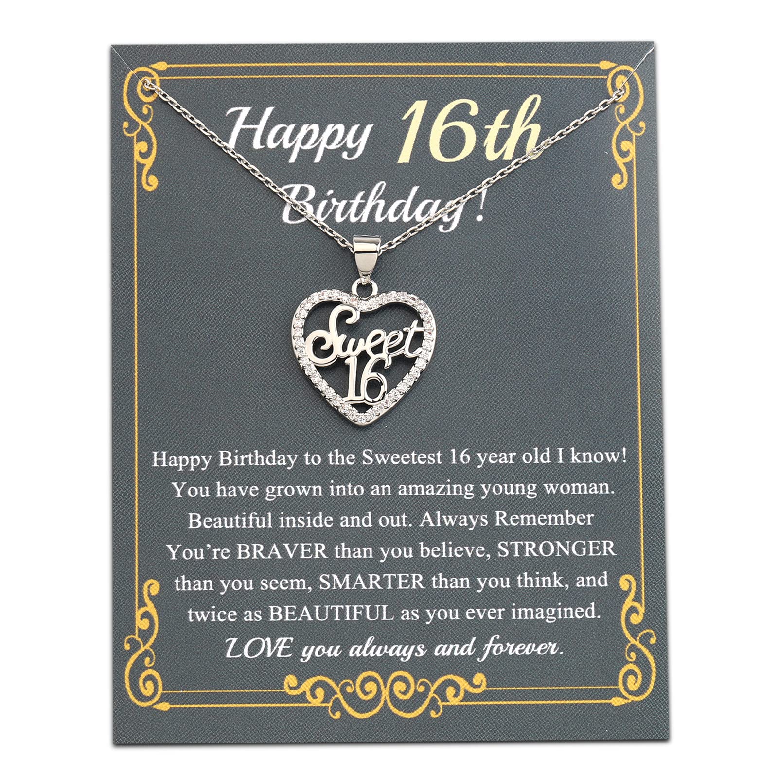 ENSIANTH Sweet 16 Gifts Necklace 16 Birthday Gifts for Girls, Sweet 16 Jewelry 16 Year Old Birthday Gifts for Girls, Large, Stainless Steel Copper, Large, Stainless Steel Copper