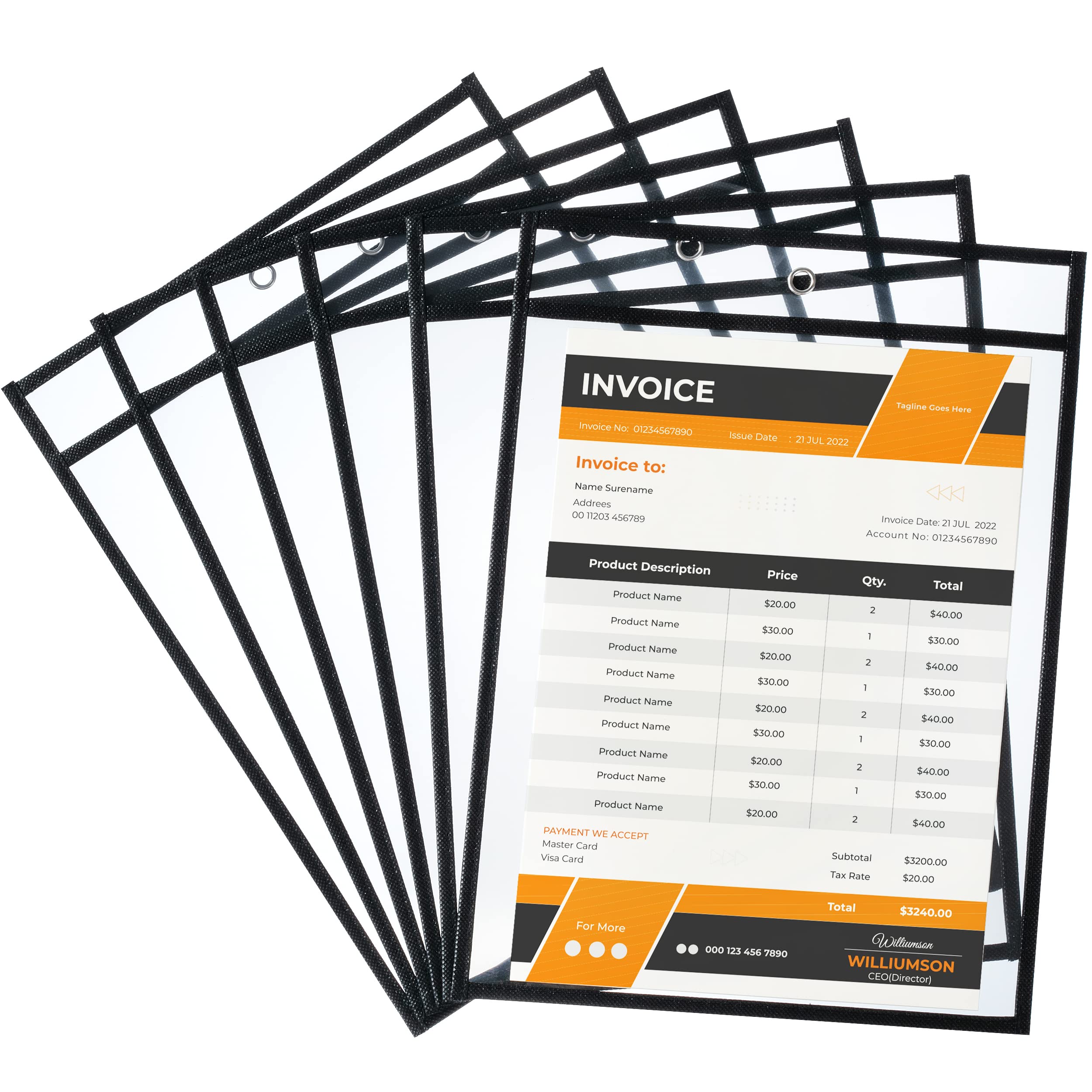 Photo 1 of Mr. Pen- Dry Erase Pockets, 6 Pack, 10.2 x 14 Inches, Black, Reusable Plastic Sleeves for Paper, Clear Shop Ticket Holders, Dry Erase Pocket Sleeves, Dry Erase Sleeves, Clear Document Sleeves
