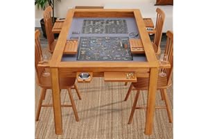Agreatby Solid Wood Board Game Table for 4–6 Players, Dining & Gaming Table with 57.5" x 33.8" Big Play Area, Removable Top, Neoprene Play Mat, Leaf Storage Rack, 6 Cup Holders & Trays, Nature