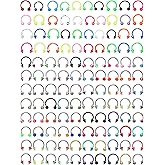 Jexine 120 Pcs 5G Septum Rings Surgical Horseshoe Rings Stainless Steel Piercing Jewelry for Women Men Cartilage Tragus Earrings Body Jewelry Acrylic, Multi Styles 10 mm