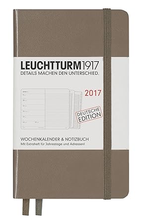 Leuchtturm1917 348146 Wochenkalender und Notizbuch Pocket A6 2017 mit Extraheft für Adressen, Jahrestage, taupe
