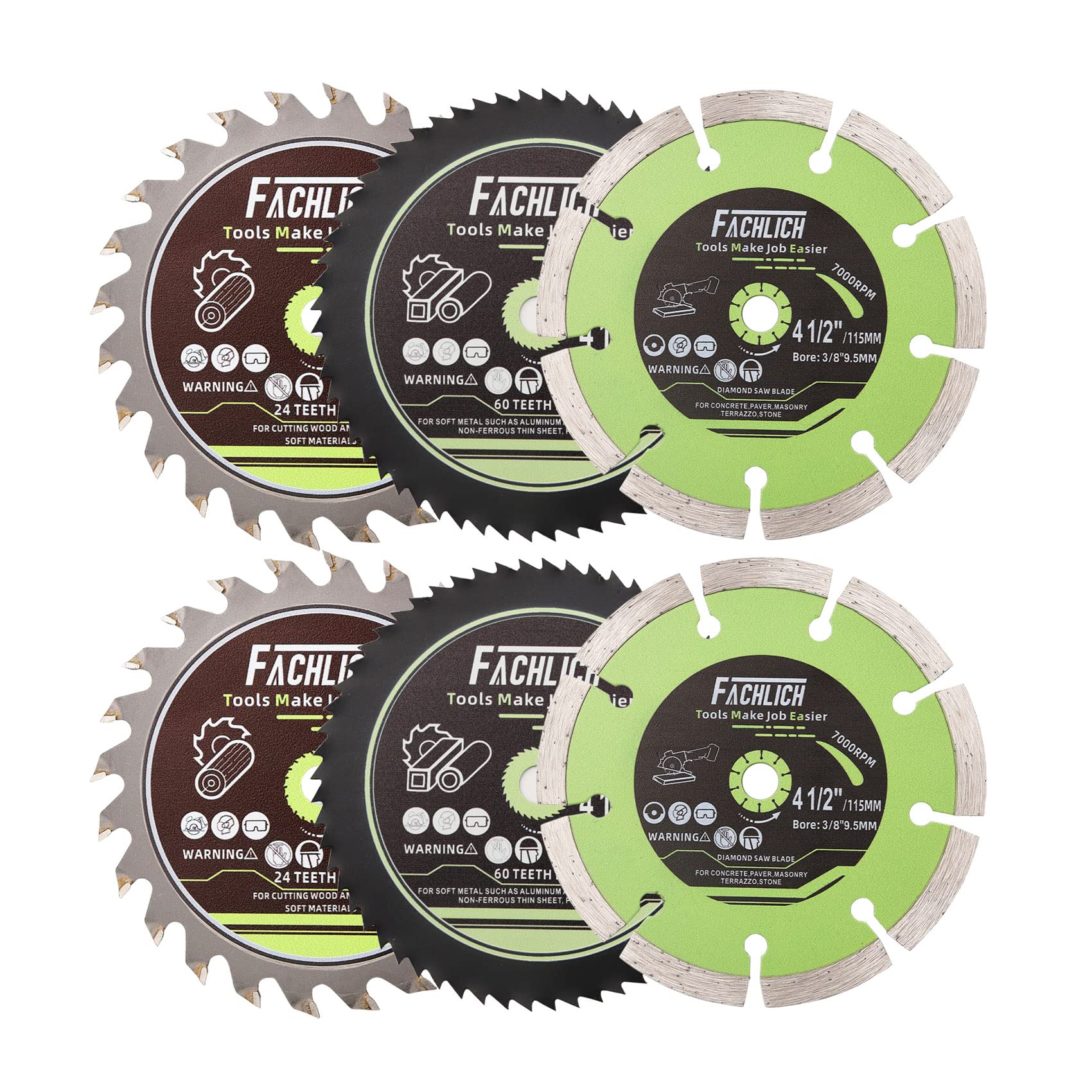 115mm Tile Wood Metal Plastic - Circular Saw Blades 4-1/2" Set 6pcs HSS/TCT/Diamond Cutting Disc 3/8 inch Arbor — image 1