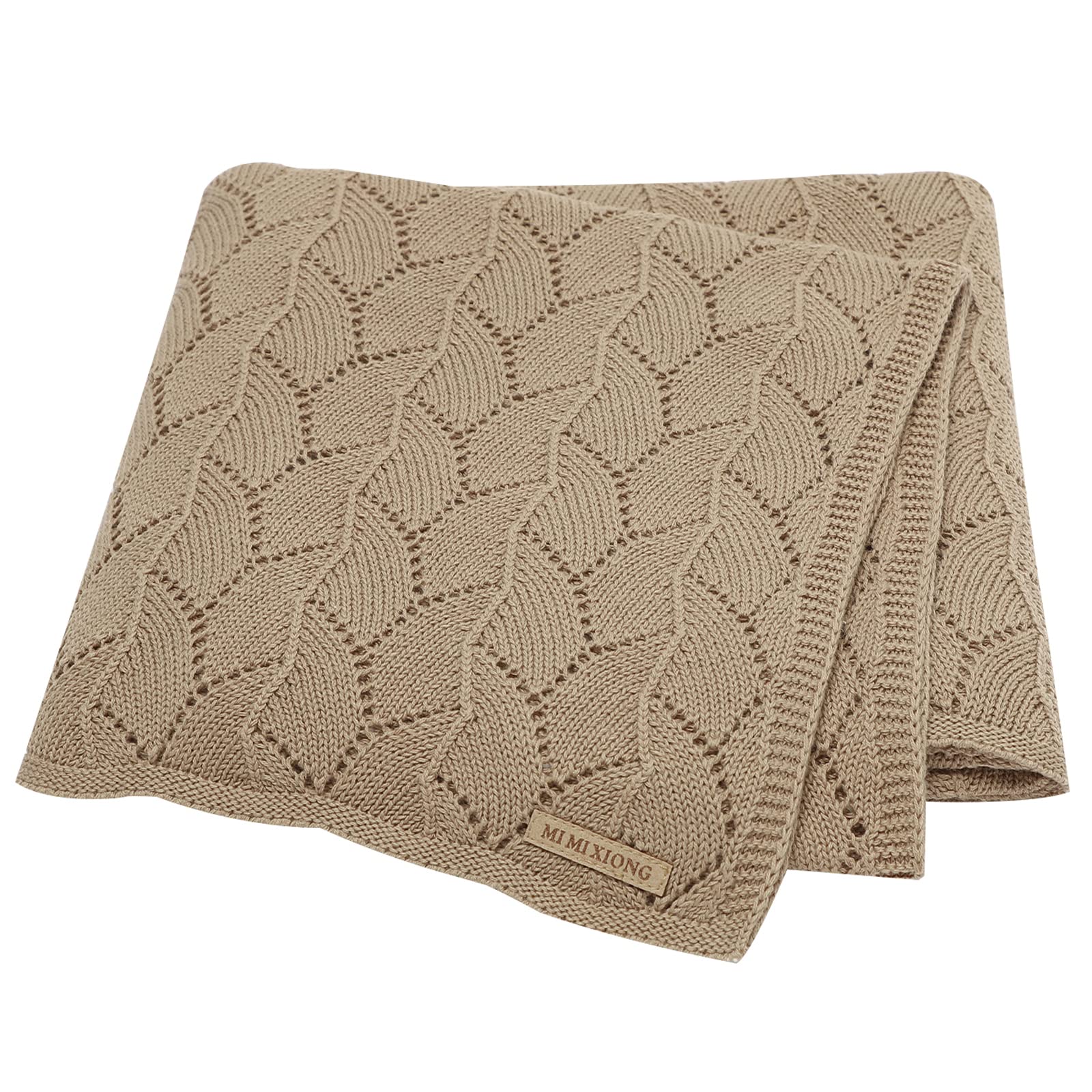 LAWKUL Cellular Blanket Baby 100% Cotton Knitted Soft Knit Crochet Blankets for Newborn Boy Girls Toddler 100x80cm Khaki