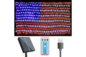 MZD8391 Solar American US Flag Lights [Solar & USB 2 Power Way], 420 LEDs Waterproof USA Net Lights, 6.75 FT x 3.53 for Garden, 4th of July, Independence Day Decoration