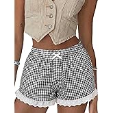 Aoulaydo Boxer Shorts for Women Pajama Gingham Shorts Casual Lounge Sleep Plaid Y2K Beach Bottoms for 2026 Summer