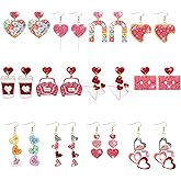 Y1tvei Valentine's Day Glitter Earrings - 12 Pairs Cute Conversation Candy Heart Dangle Drop Acrylic Sparkly Stud Earrings Love Heart Shaped Ear Decor Jewelry Accessory Gifts for Holiday Party Wedding