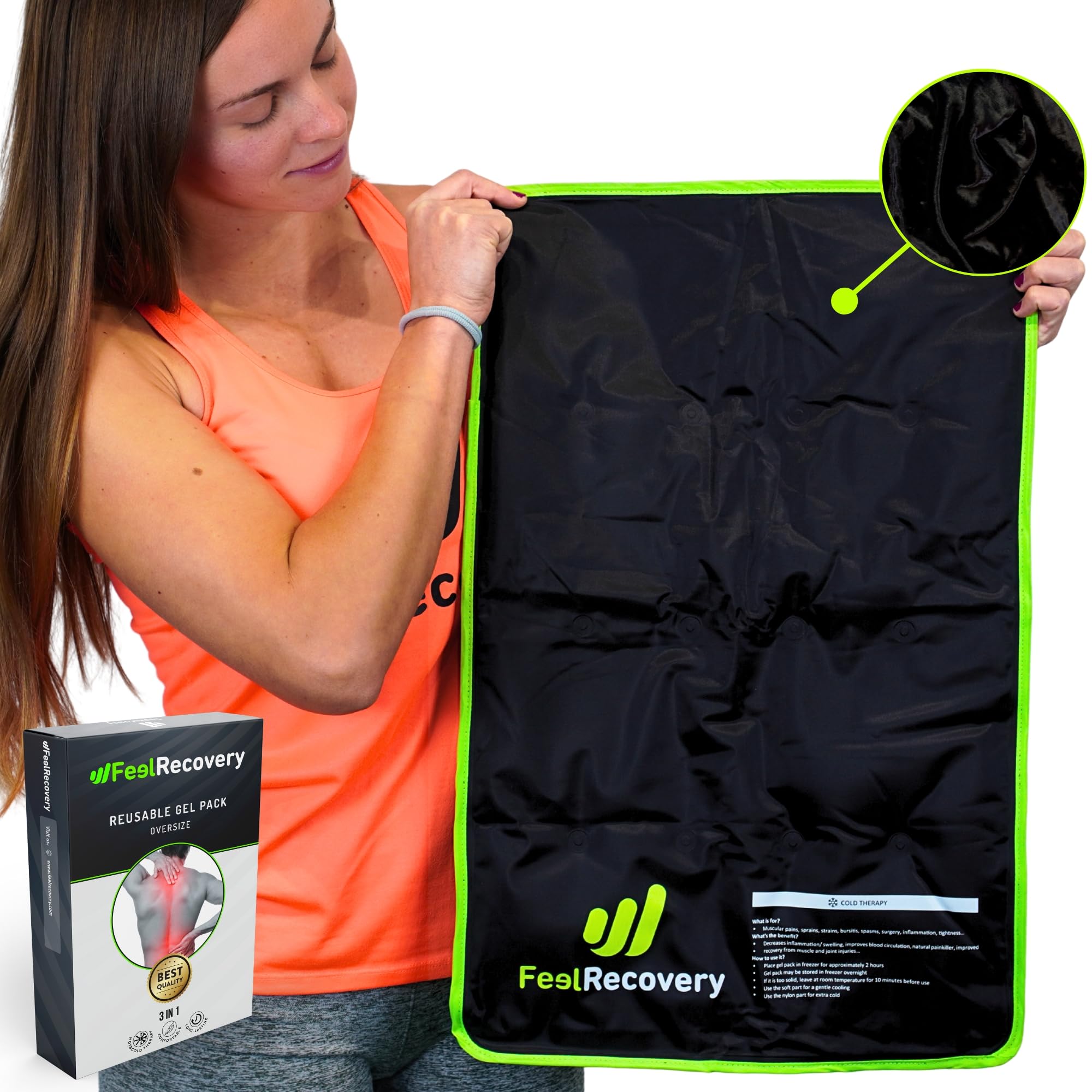 Cooling Gel Pillow for Bed & Night Sweats (60x38 cm) - Reusable Extra Large Ice Pack Back & Legs Recovery - Flexible Gel Freezer & Extra-Soft Fabric - Sports Injuries, Pain Relief and Cold Therapy