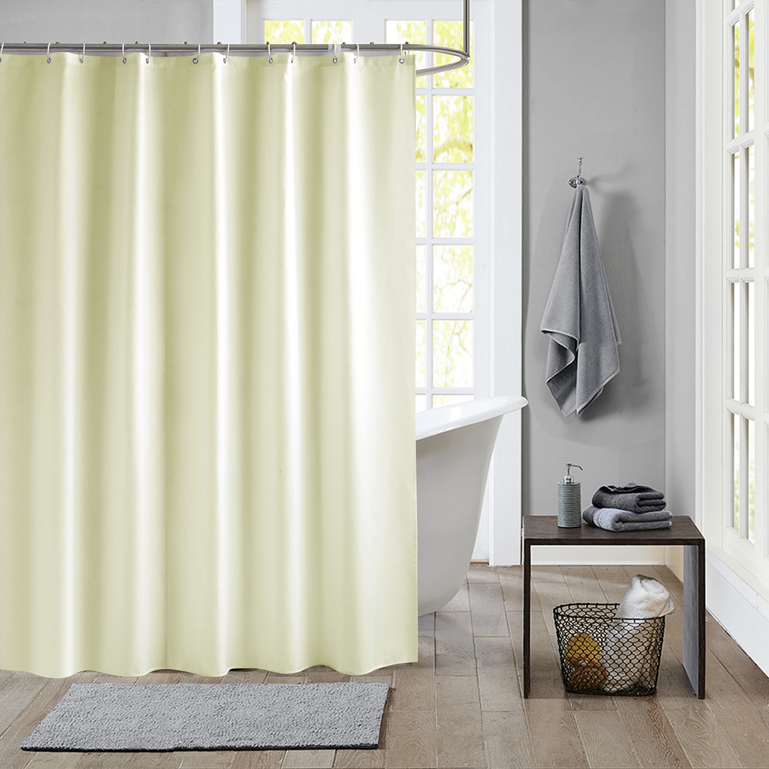 Trimming Shop Ivory Shower Curtain - Polyester Fabric Bathroom Curtain, Waterproof & Mould Resistant, With 12 Hooks, Washable 180x180cm Long Shower Liner, Blackout Design for Stylish Bathroom