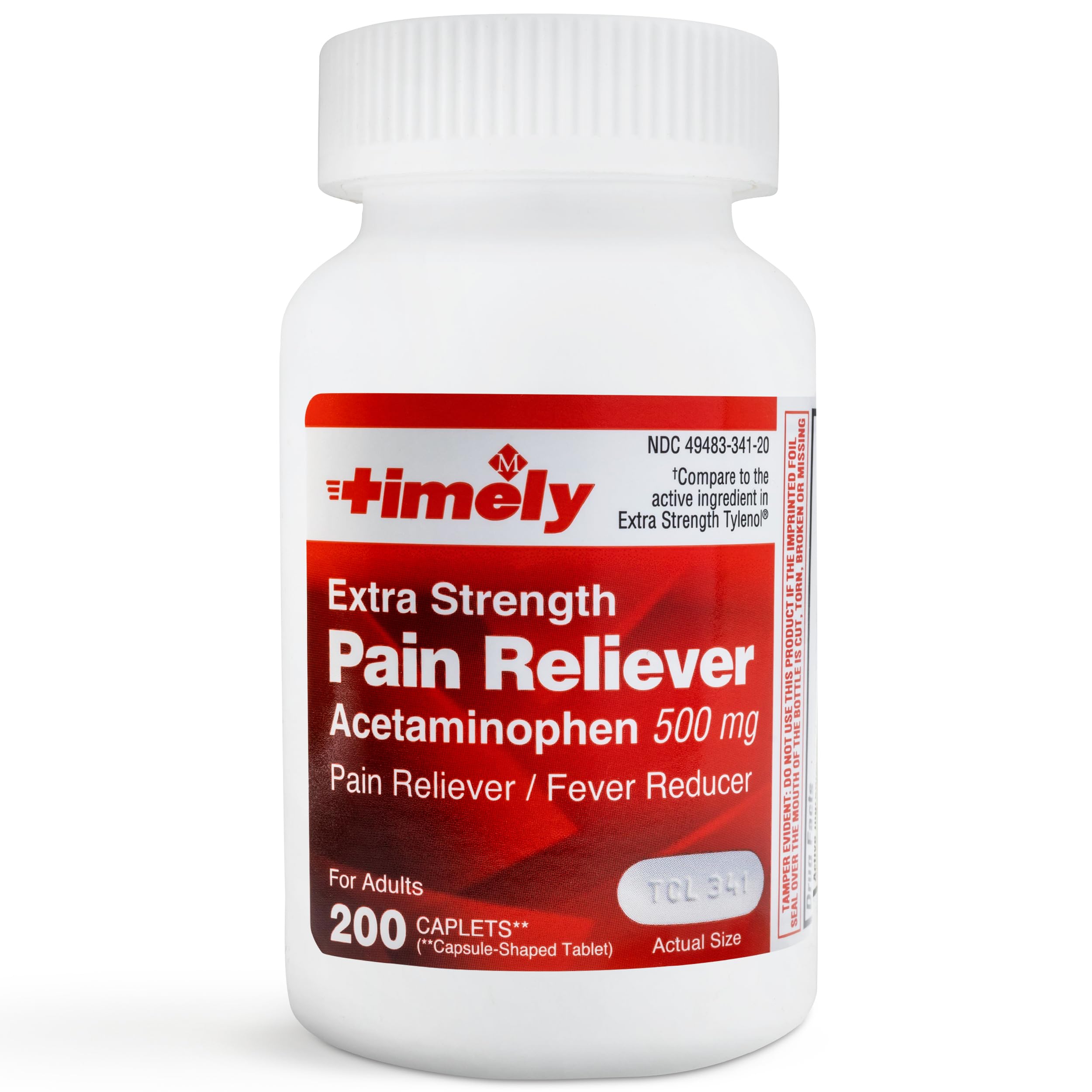 TIME-CAP LABS, INC. Timely Acetaminophen 500 MG Tablets 200 Count - Extra Strength Pain Relief - Menstrual Cramps, Fever Reducer, Minor Pain of Arthritis