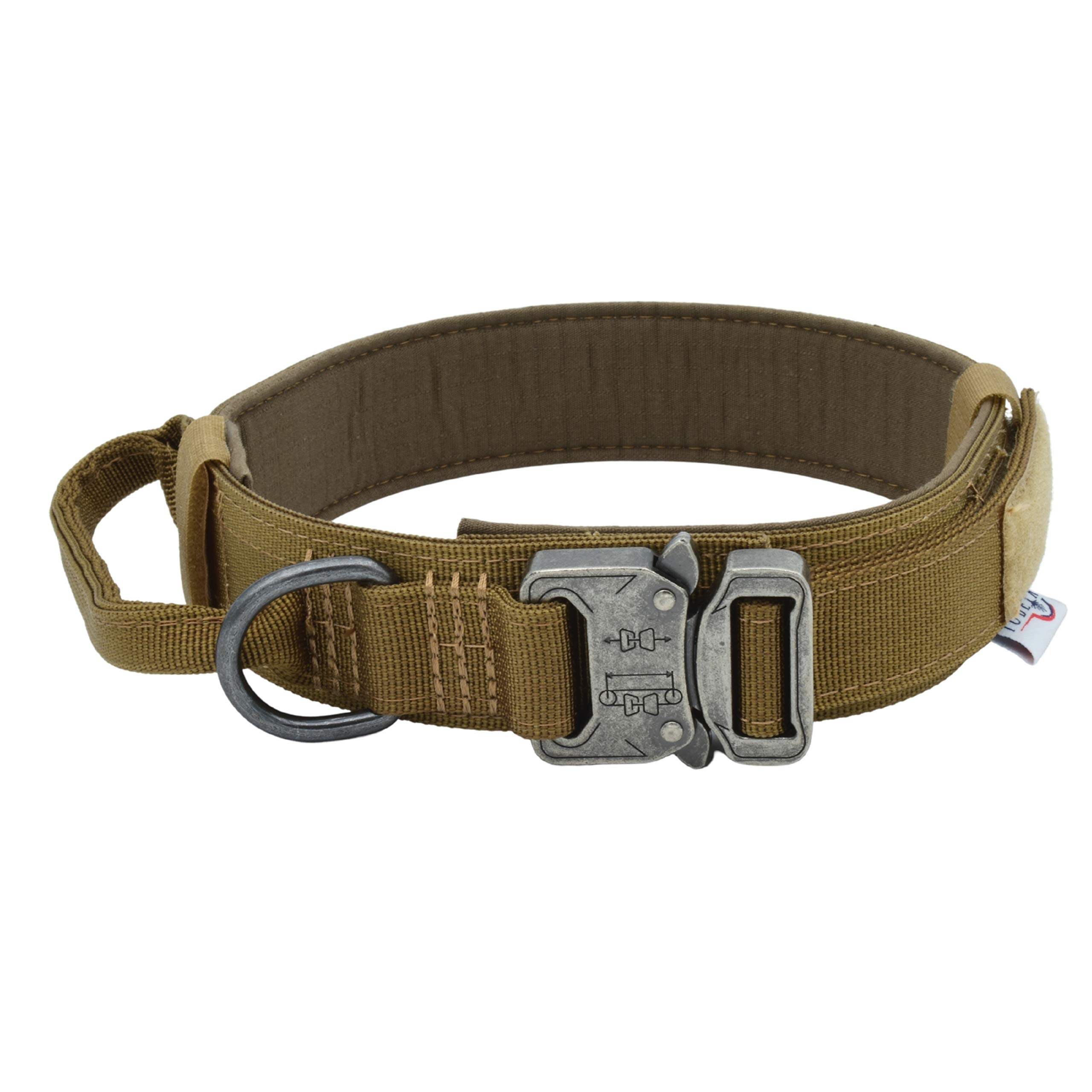 TUBERK Tactical Dog Collar – K9 Tactical Collar for Dogs – Brown, Black, or Green Nylon Adjustable Dog Collar – Medium, Large, and X-Large Metal Buckle Dog Collar